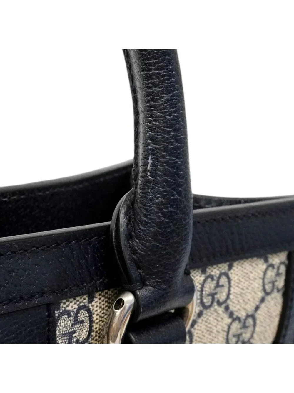 Gucci Tote Ophidia Leather Navy Silver 2-Way